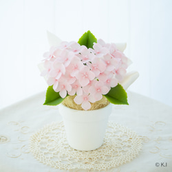 【受注】ハート形紫陽花　ベビーピンク　白い素焼き鉢 1枚目の画像
