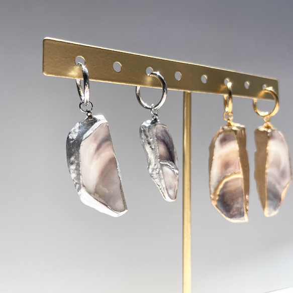 oyster shell stainless pierce 牡蠣殻×金継ぎフープピアス ゴールド サージカルステンレス 6枚目の画像