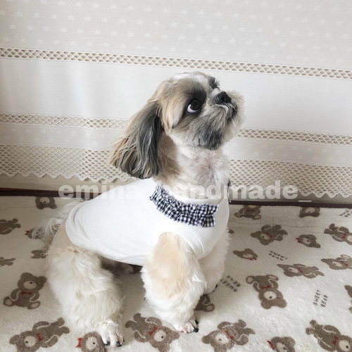 ♡デコレーショントップス ♡ギンガムチェック* 肩フリル 犬服 ペット 