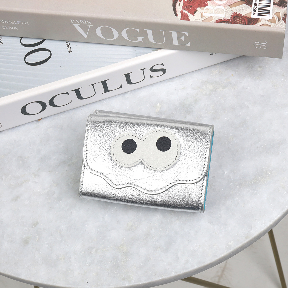 【ミラーシルバー/キョロメミニウォレット】思わず誰かに見せたくなる/ミニマムで大人カワイイコンパクト三つ折り財布
