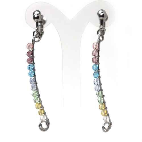 天然石グレーアゲート×チェコビーズピアス ハンドメイドピアス 天然石