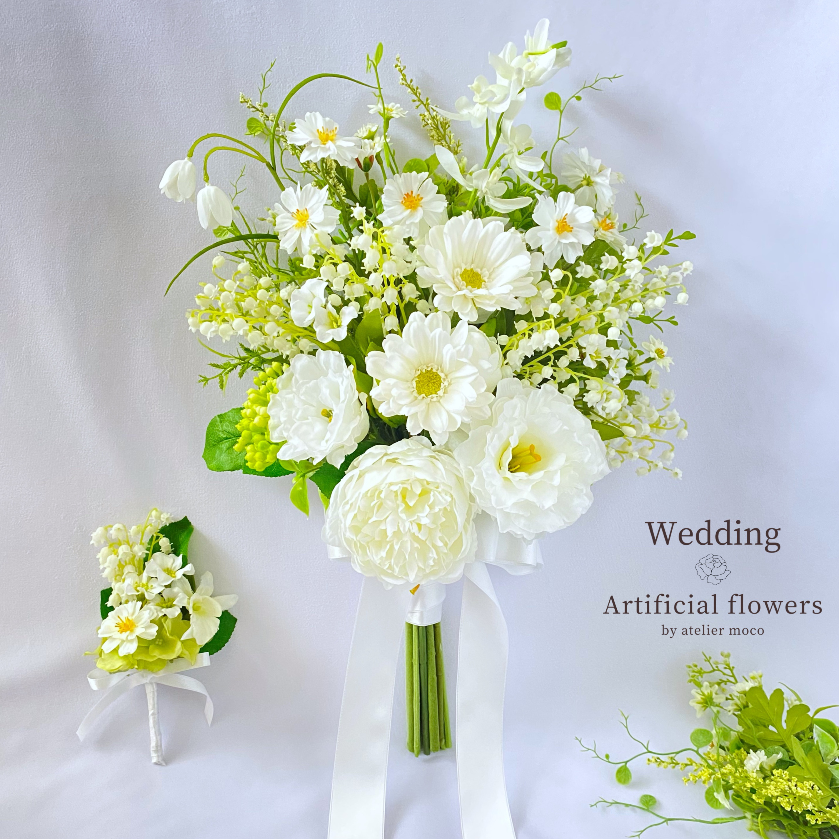 受注再販】すずらんホワイトのナチュラル クラッチブーケ（アーティ