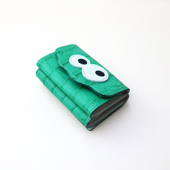 [鱷魚形綠色/Kyorome迷你錢包]你會想向某人展示它/簡約可愛的緊湊型三折錢包 第2張的照片