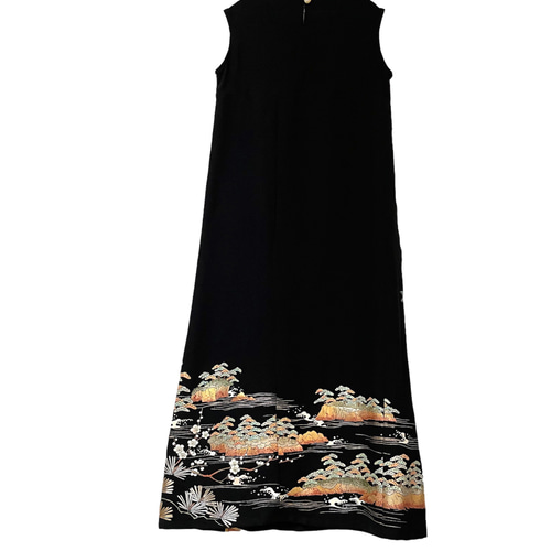 送料無料 着物 リメイク 留袖 純金 螺鈿箔 正絹 ロングドレス ショール