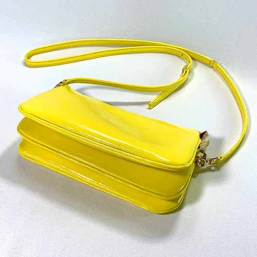 受注制作】綺麗なレモンイエローの三連ポーチ ショルダーバッグ yoh
