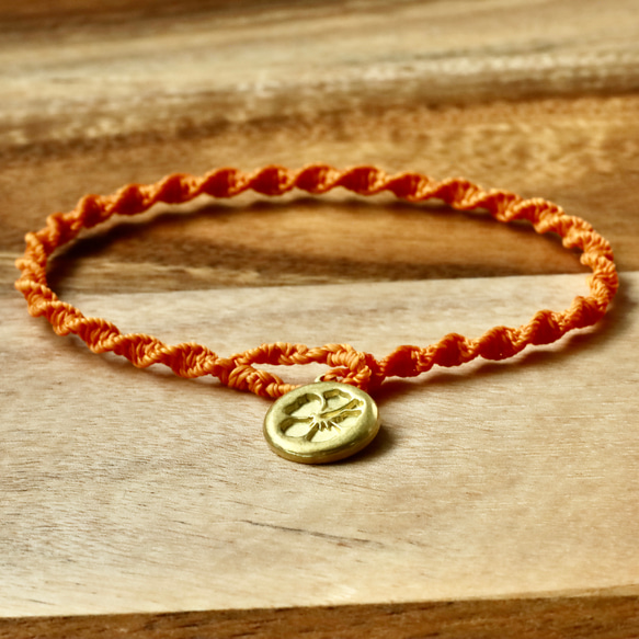 マクラメ編みブレスレット ミサンガ ハイビスカス オレンジ ハワイアン