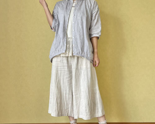 【mollyboo様】【OHGA 】♡スズラン ブラウス ♡ブルー グレー美品 セール】【カラー展開豊富】ダブル釦シアブラウス(505433880