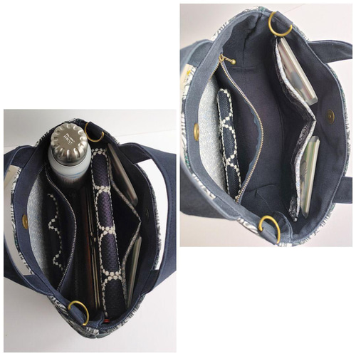 ミナペルホネン rosy ネイビー 2wayパニーニ風 ショルダー 薔薇 刺繍  