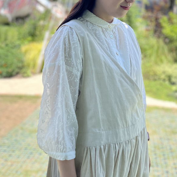 上品シースルー♡おしりポワンと隠してくれる刺繍生地ブラウス（23s-045）ホワイト 7枚目の画像