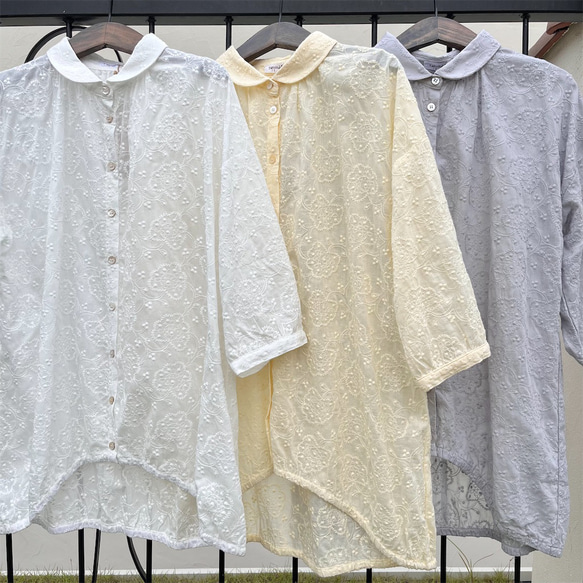 上品シースルー♡おしりポワンと隠してくれる刺繍生地ブラウス（23s-045）ホワイト 6枚目の画像