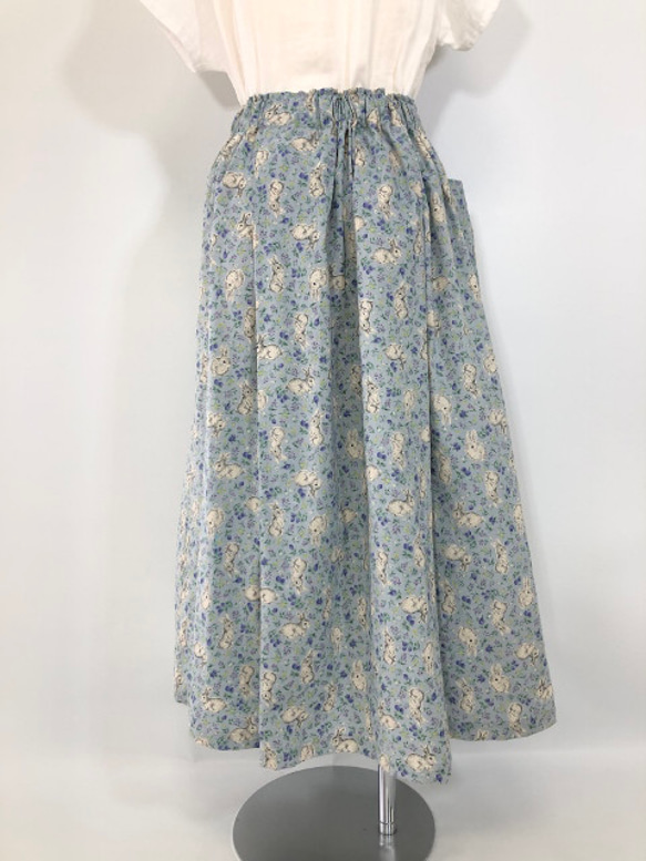 うさぎ　綿100　スカート　83ｃｍ丈　ブルー系　ゴムウエスト　フリーサイズ 8枚目の画像