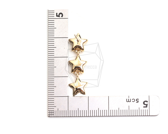 ERG-2459-G【2個入り】トリプルハートピアス,Triple Star Earrings/10mm x 32mm 5枚目の画像