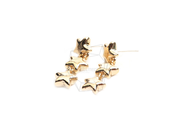 ERG-2459-G【2個入り】トリプルハートピアス,Triple Star Earrings/10mm x 32mm 2枚目の画像