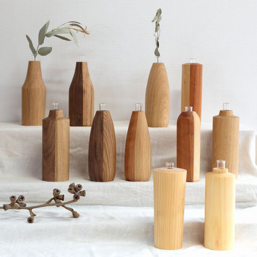種類おまかせ】ろくろのフラワーベース Lサイズ 一輪挿し 花瓶 木製