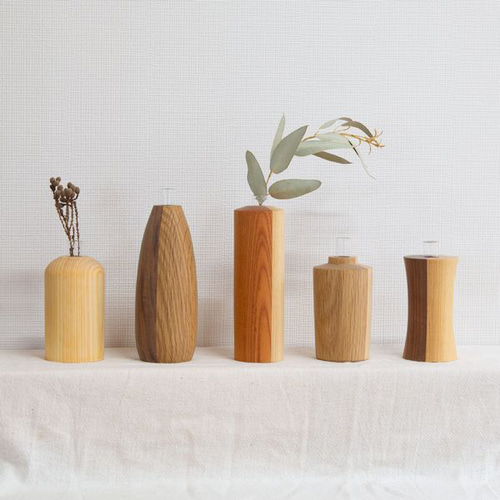 種類おまかせ】ろくろのフラワーベース Lサイズ 一輪挿し 花瓶 木製