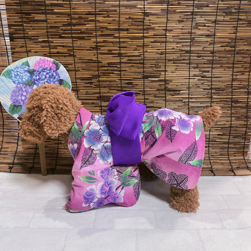 犬の浴衣✨犬用本格本染浴衣 ピンク×紫陽花柄 わんこ浴衣 ペット