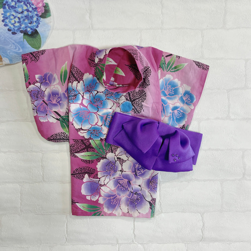 犬の浴衣✨犬用本格本染浴衣 ピンク×紫陽花柄 わんこ浴衣 ペット服