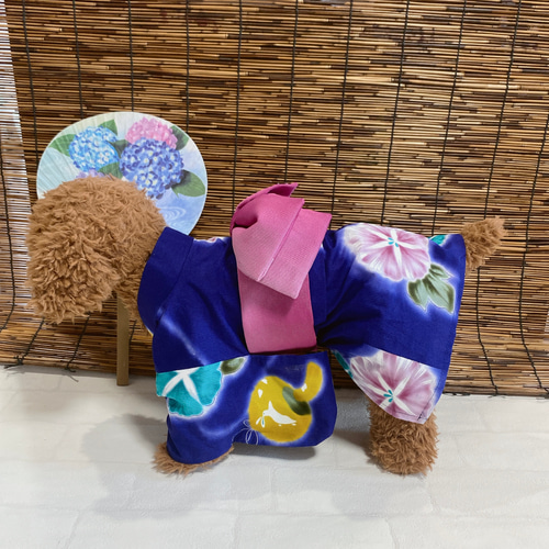 犬の浴衣✨犬用本格本染浴衣 紺×藤色 蝶柄 わんこ浴衣 犬服