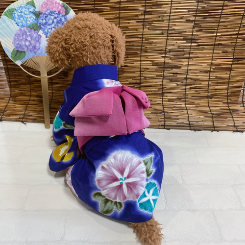 犬の浴衣✨犬用本格本染浴衣 ナス紺×朝顔・兎柄 わんこ浴衣