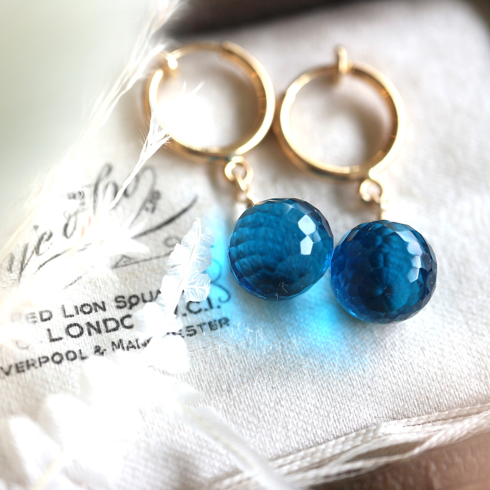 NEW！14kgf！カシミアブルークォーツのオニオンカットイヤリング×ピアス