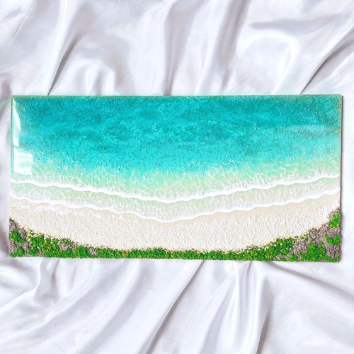 海レジンアート ロングパネル 40cm×20cm 絵画 YE＝mkr resinart