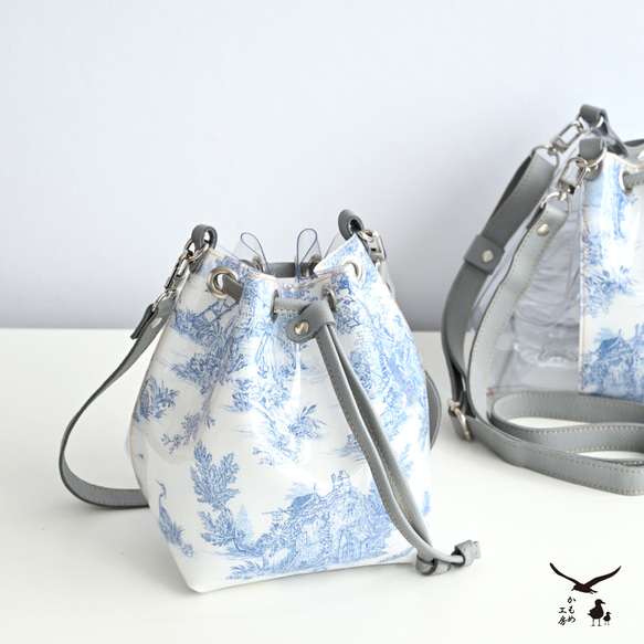 巾着ポシェット 【 クリア × シュリンクレザー 】 PVC トワルドジュイ