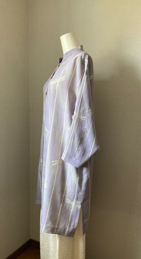 着物リメイク　絽　ロングジャケット　トンボ　絹 3枚目の画像