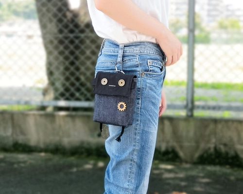 ポケット代わりにも♪ロボchiのぶら下がりポーチ(帆布×デニム