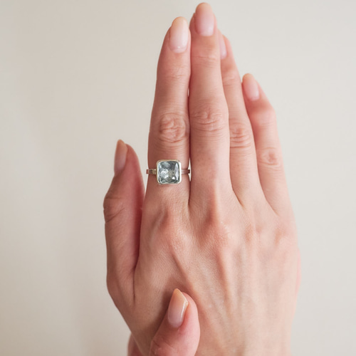 アクアマリン 18kベゼルのシルバーリング cana'】アクアマリン リング 天然石 ジュエリー RING SILVER925