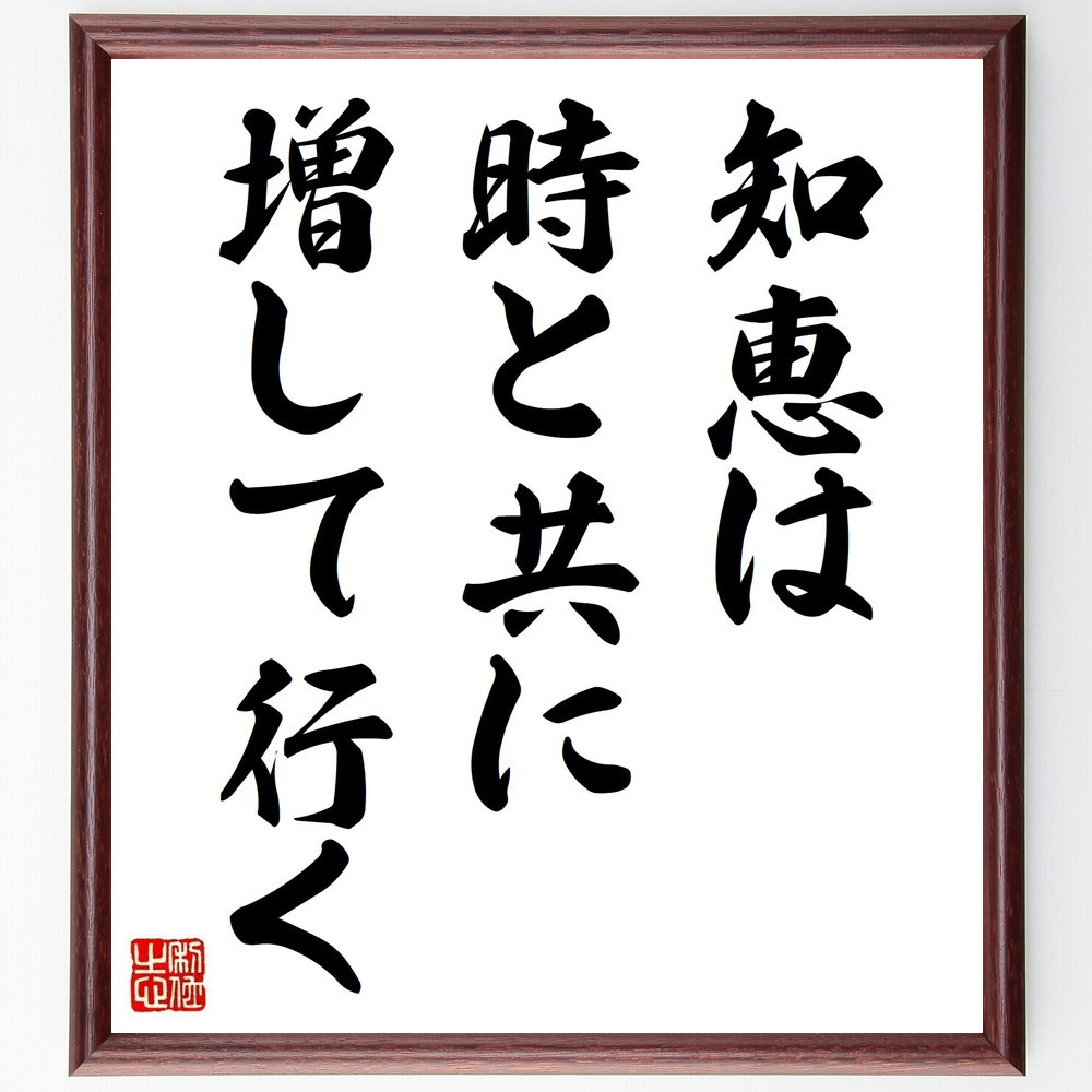 名言「知恵は時と共に増して行く」手書き書道色紙額／受注後の毛筆直筆（V3691）
