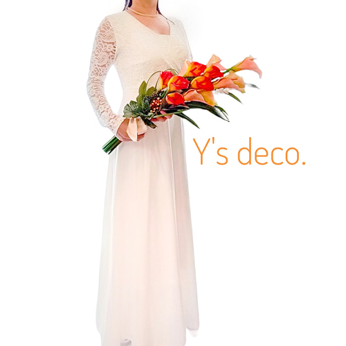 生花に見える】カラー ウェディングブーケ 造花ブーケ オレンジ色  