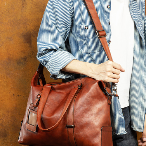 オリジナルデザイン】ハンドメードクロスリアル皮男性旅行かばん牛革  