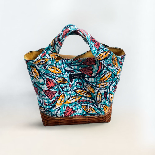 受注製作】アフリカ布 ミニトートバッグ ☆夏限定カゴ生地 トート  