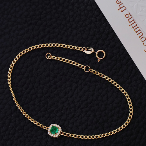 天然ダイヤモンド付きエメラルドブレスレットk18 ブレスレット パール  