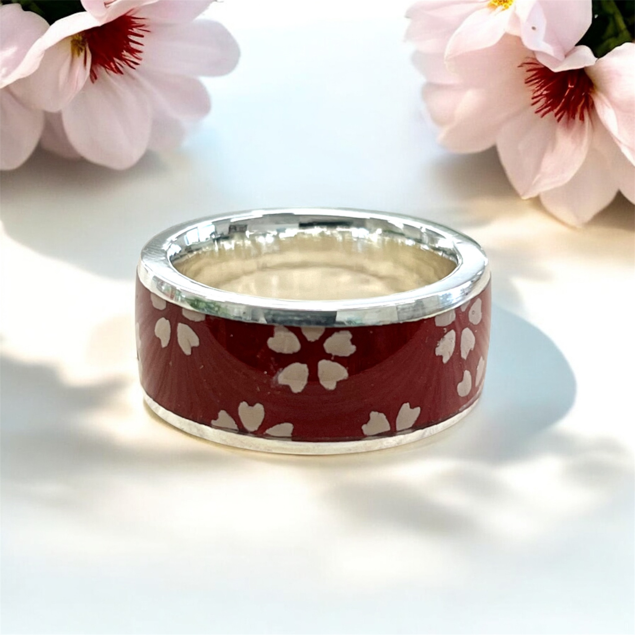 【風車】印傳(いんでん)リング 臙脂(えんじ)色 小桜 桜リング