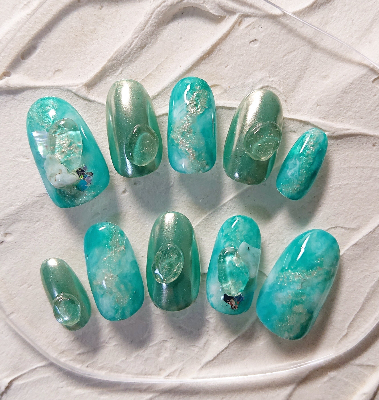 JOLICO✽NAIL グリーンゴールドミラー×ニュアンスネイル ネイルチップ  