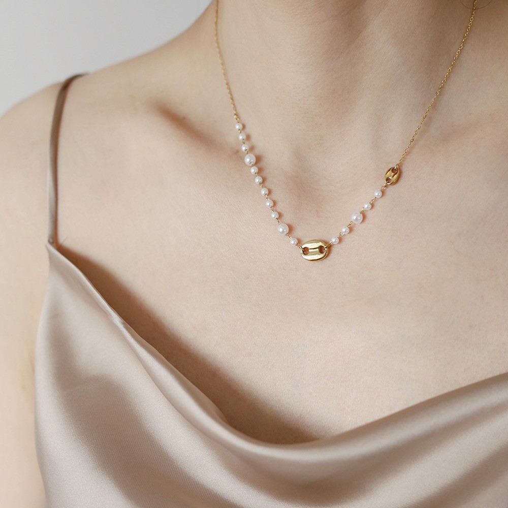 パール装飾のネックレス　K18 K18 ゴールド バロックパール＆カラーストーンネックレス