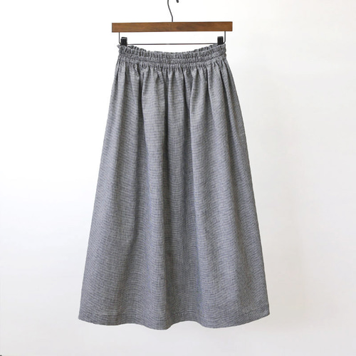 即納】 播州織 綿麻 ロングスカート（ 千鳥格子 ）リネン 麻 灰 グレー