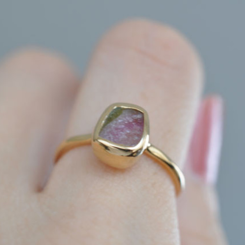 ゴールドリング トルマリン ダイヤ 11号 ウォーターメロントルマリン リング 11号 Watermelon Tourmaline