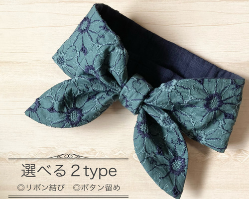 レースネッククーラー、ハンドメイド、モスグリーン、薔薇 レース