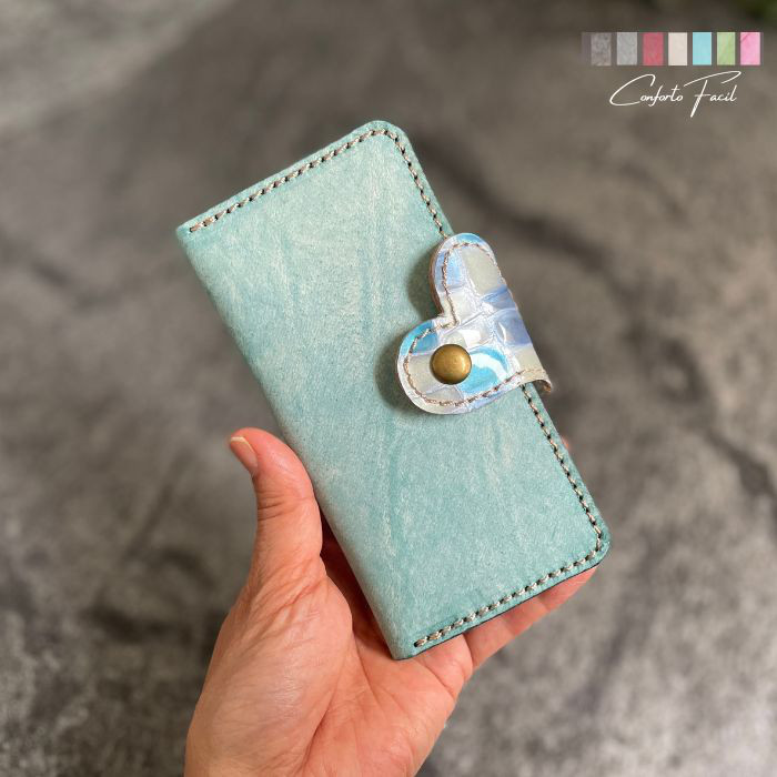 ◆大人気シリーズ◆7色◆イタリア／イタリアンレザーグラスハートの本革手帳型スマホケース[多機種対応]iPhone17