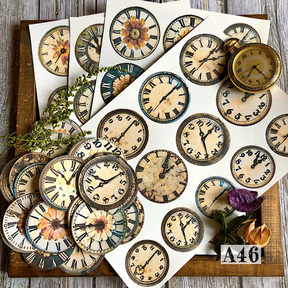 送料無料【A46コラージュ素材】レトロ　時計　デザインペーパー　日記　ジャンクジャーナル　バレット　 2枚目の画像