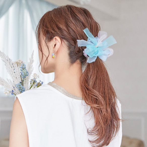 mini｜美人魚｜花朵針織髮圈 第2張的照片