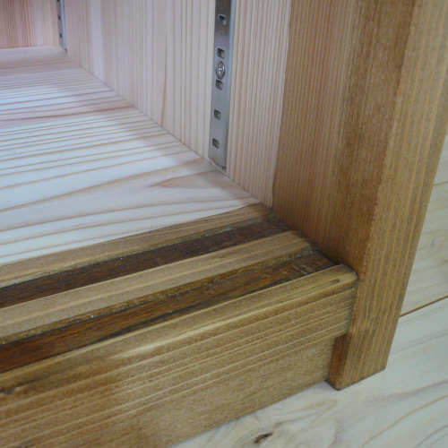 キャビネット食器棚【ガラス引き戸】引出2杯 杉無垢材 チェスト