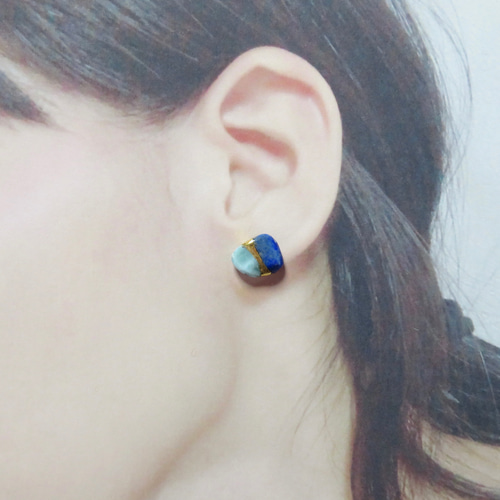 空のあお・海のあお◇ラピスラズリ×ラリマー／金継ぎピアス／M〜L size 