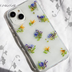 Fairy Flowers 押し花スマホケース iPhone13 14 Android  Xperia 全機種 クリア 1枚目の画像
