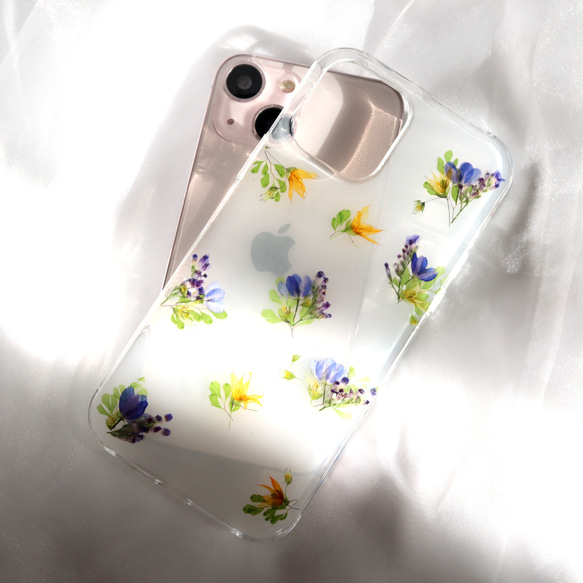 Fairy Flowers 押し花スマホケース iPhone13 14 Android  Xperia 全機種 クリア 2枚目の画像
