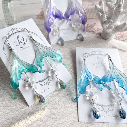 人魚の耳飾り【パープル】 ピアス（フック・チェーン） Lyricalize