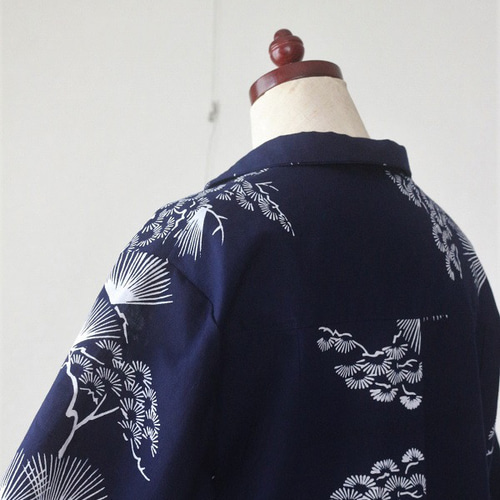 着物リメイク 松枝模様浴衣丸襟前後タックワンピース ワンピース