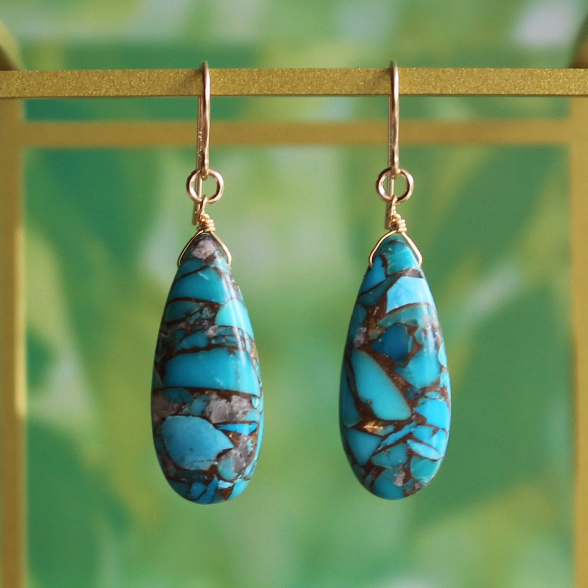 コッパーターコイズ＜ペアシェイプ・大粒＞のピアス（K14GF）✨12月誕生石✨